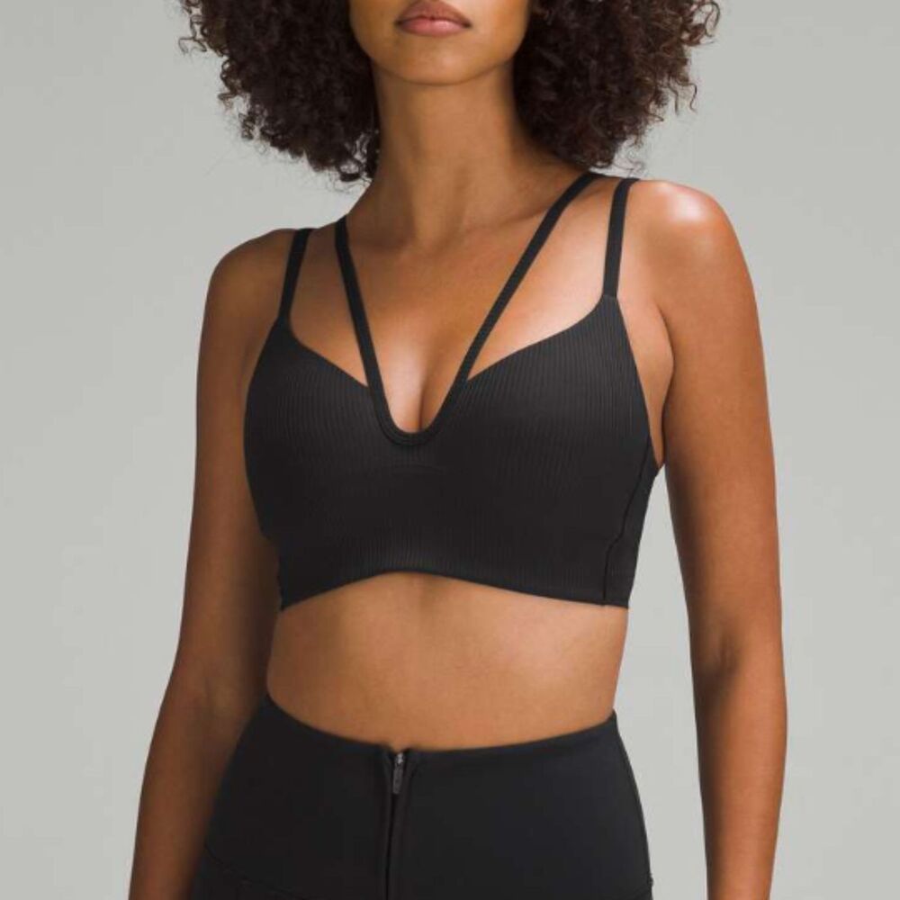 Lululemon Like a Cloud Strappy Longline Ribbed Bra Light Support B/C Cup Black 4